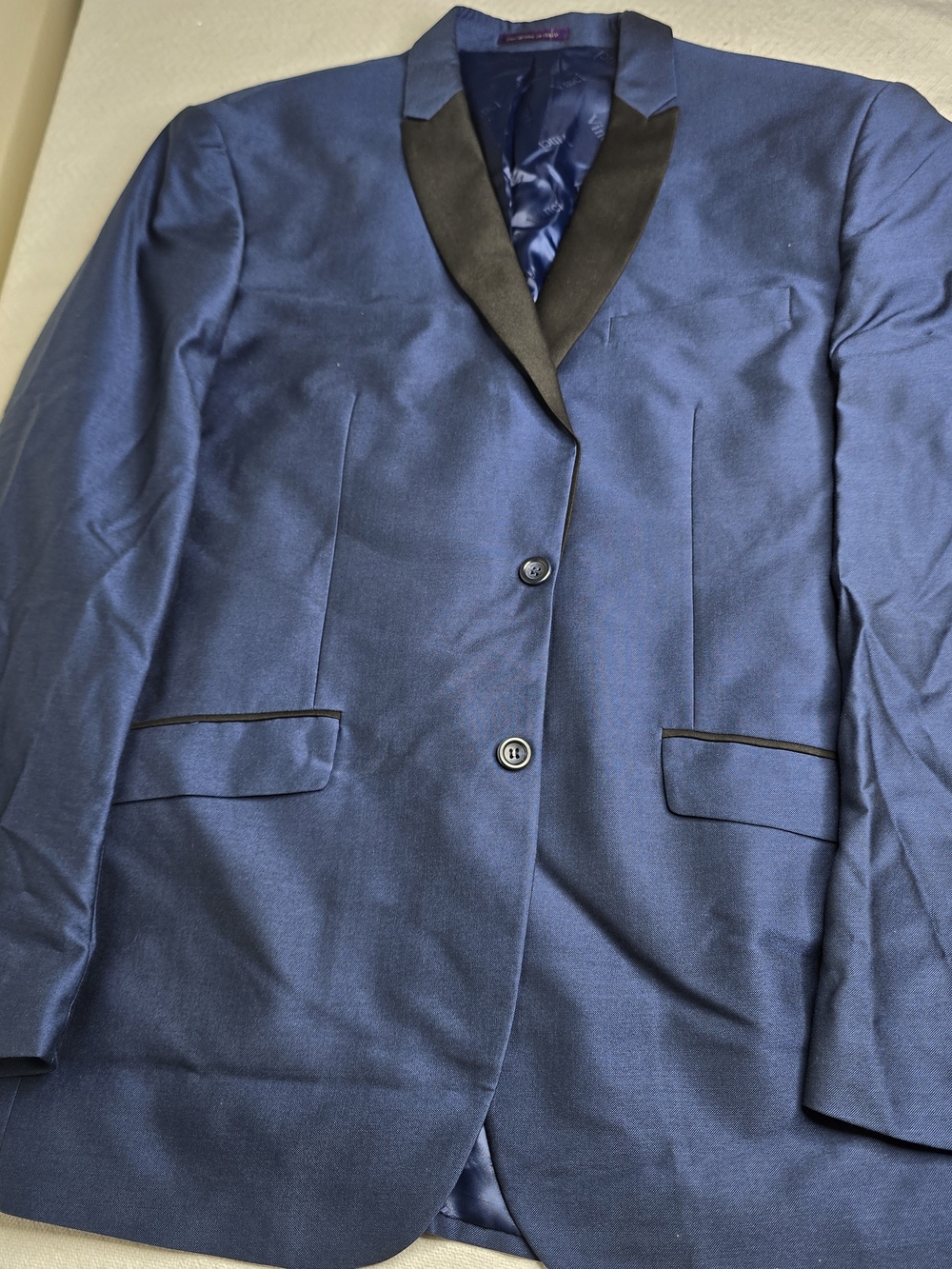 Men's Blue Tuxedo Jacket with Black Satin Shawl Lapel Size 50L